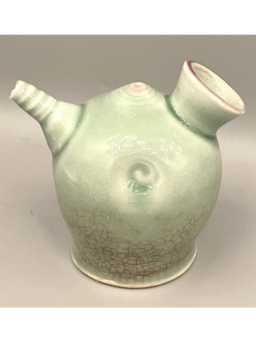Vintage Chinese Celadon Glazed Fish Zun Pouring Vessel Art Pottery